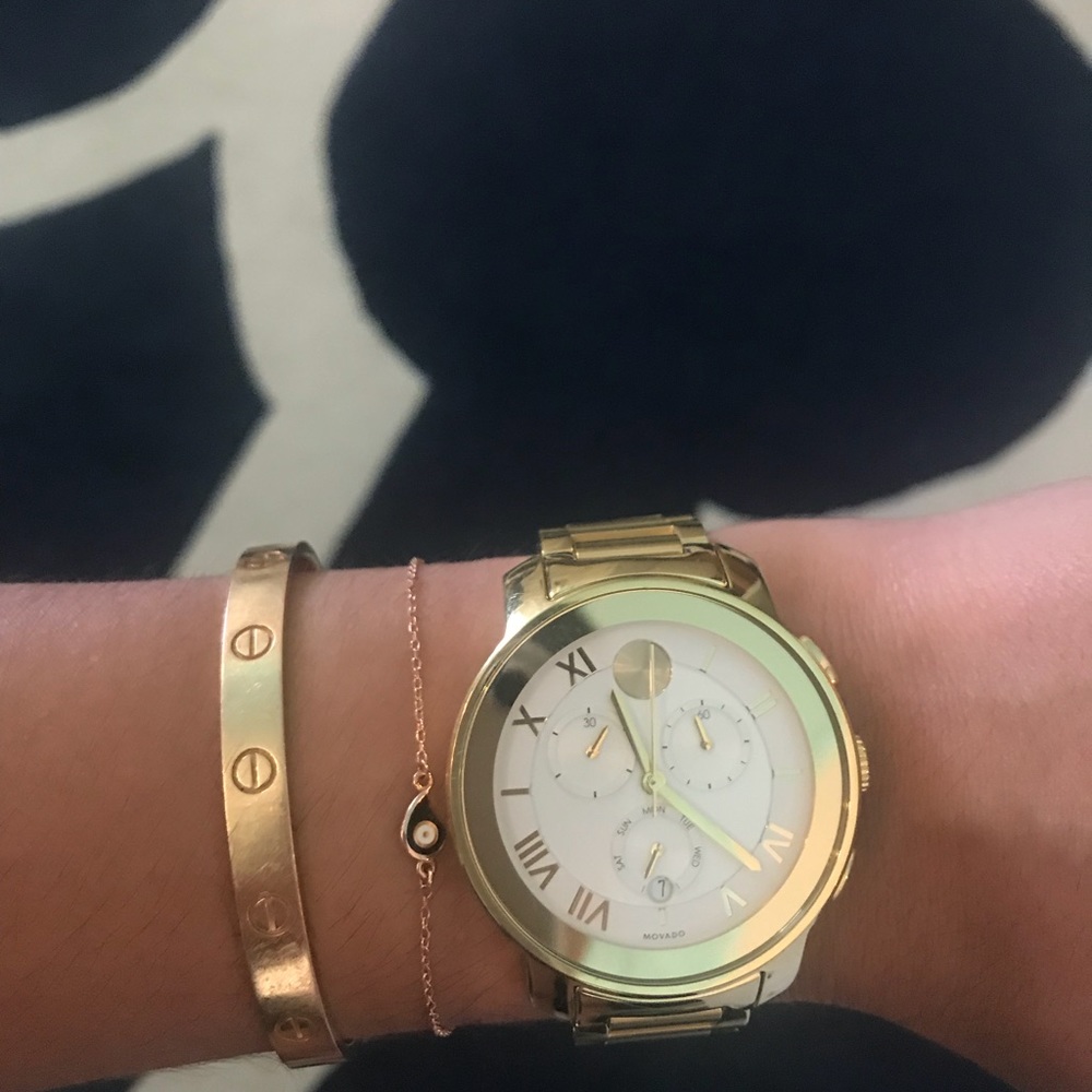 movado bold gold chronograph watch - like new